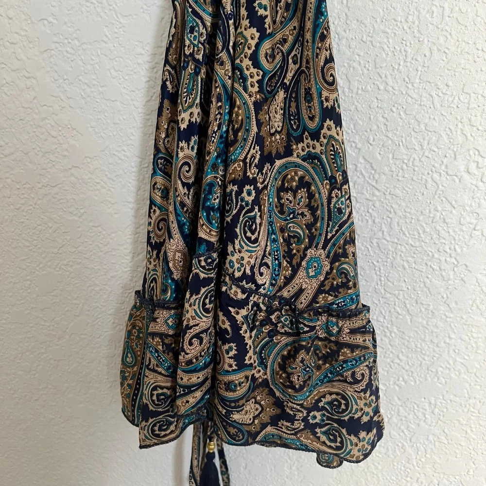 Women's Navy & Beige Paisley Backless Mini Dress S Viscose